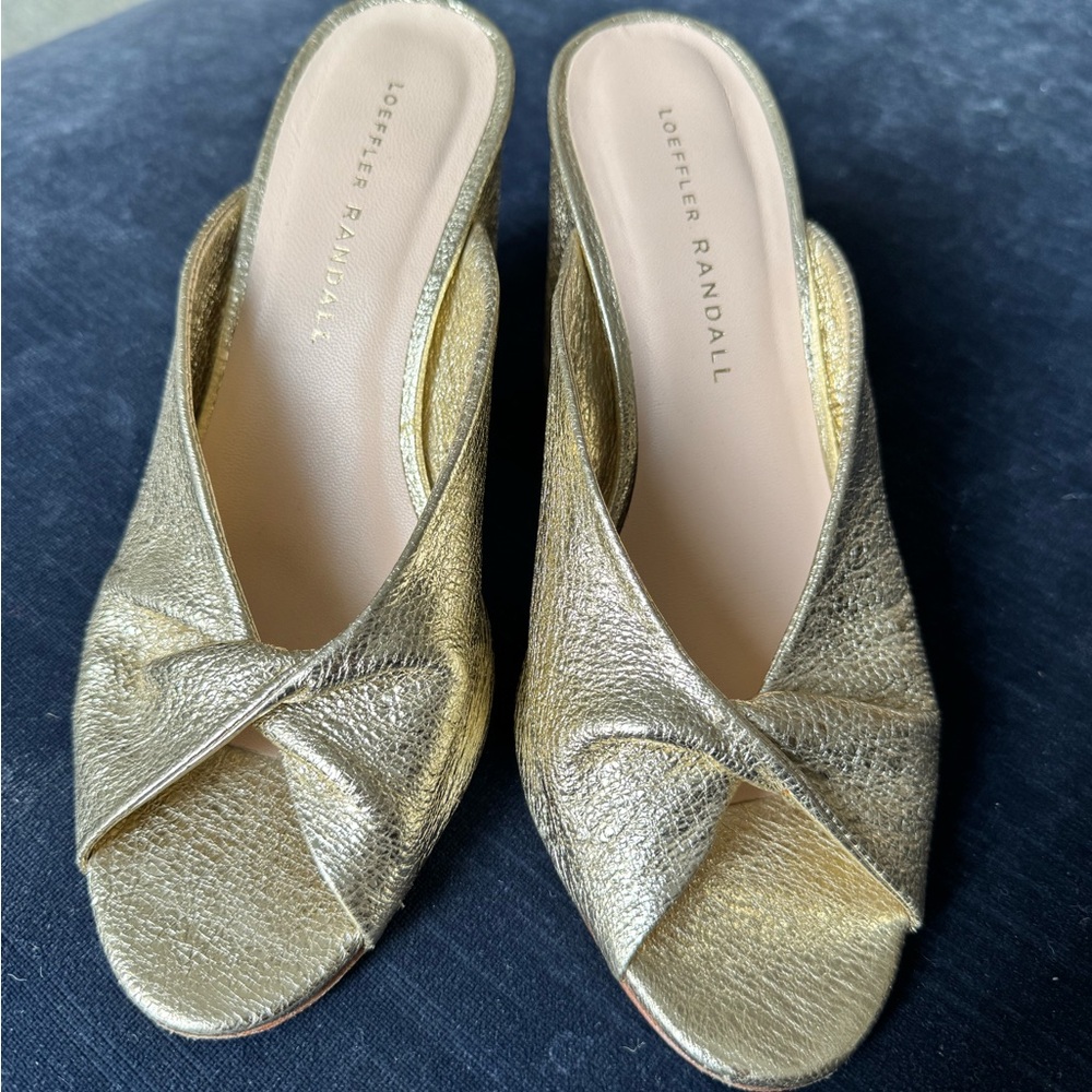 Loeffler Randall Gold Mules with Twisted Design